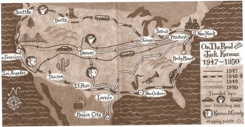 on the road by jack kerouac map