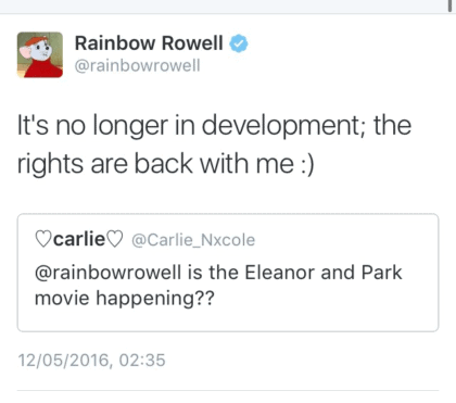 Rainbow Rowell on Eleanor Park rights
